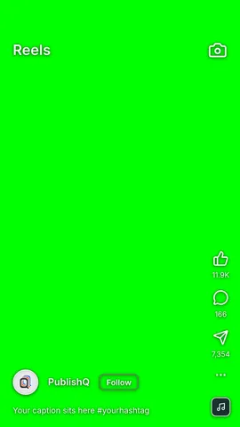 Facebook Reels safe zone template on a green screen, ready for a chroma key