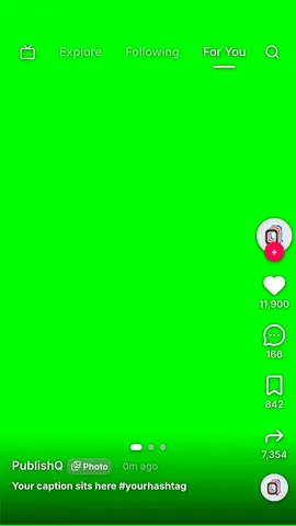 TikTok carousel safe zone template on a green screen, ready for a chroma key
