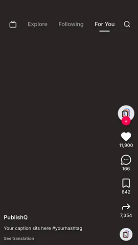 TikTok safe zone template as a transparent PNG: the interface drawn over an empty 1080 by 1920 frame